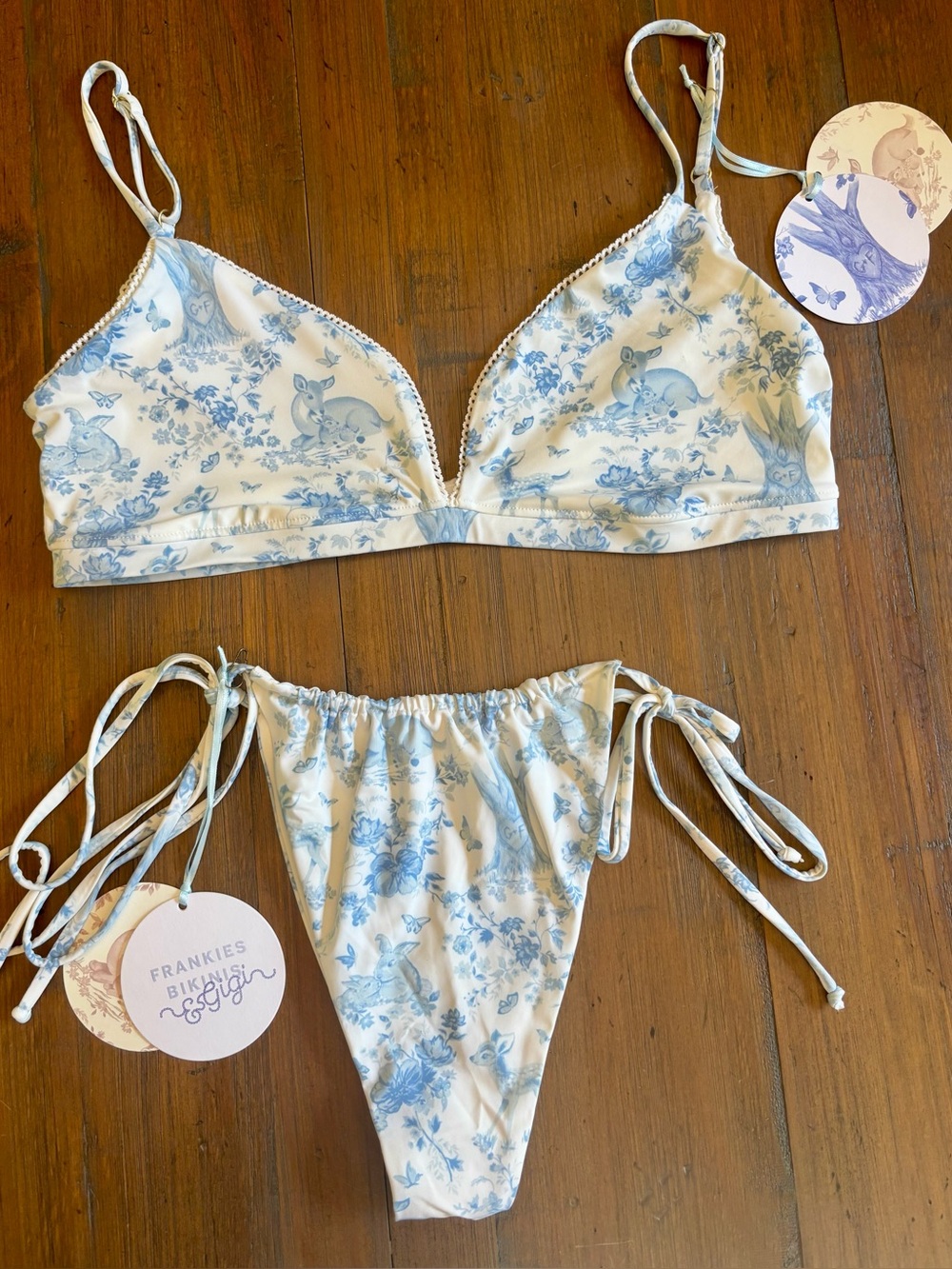 NWT Frankie’s bikinis x Gigi HADID blue fawn toile bikini set